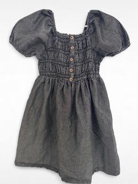 Girls Nanette Lepore Charcoal Puff-Sleeve Smocked Babydoll Dress